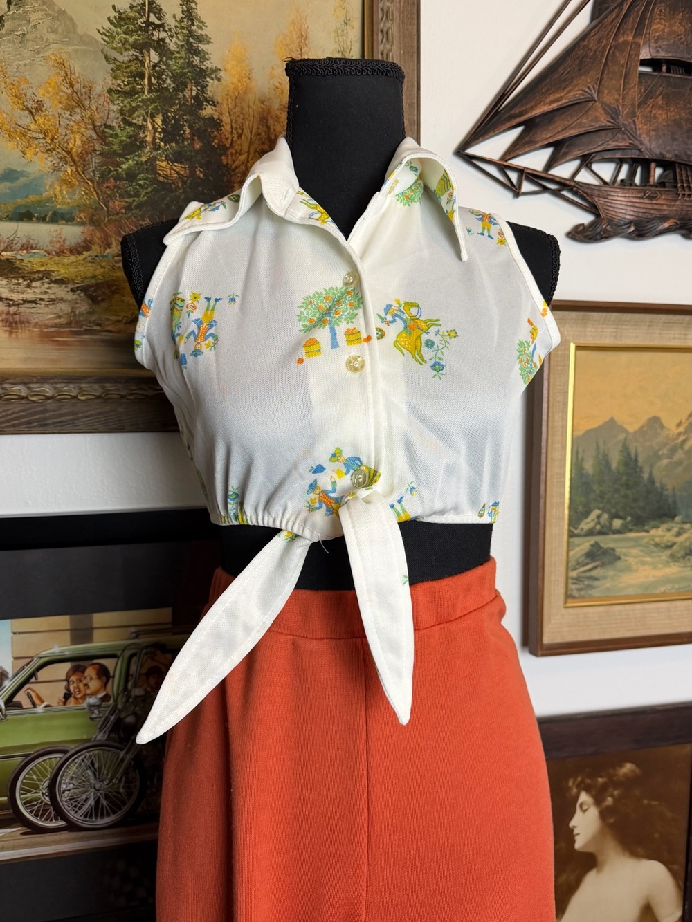 Vintage 1970s JANTZEN  Tie-Front Cropped Top Size Small